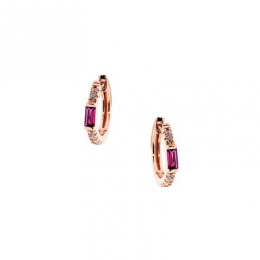 Ασημένια με επιχρύσωση ροζ χρυσού μικρά κρικάκια με πέτρες