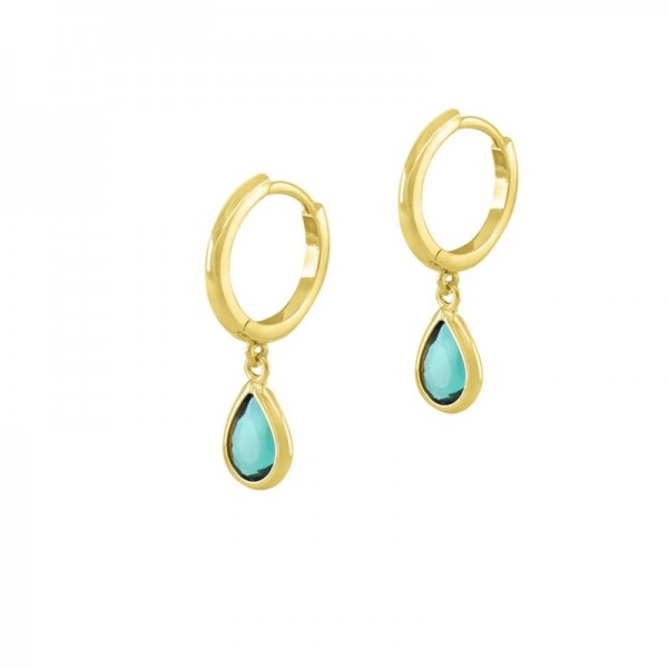 Ασημένια επίχρυσα μικρά κρικάκια με πέτρες aqua-marine 