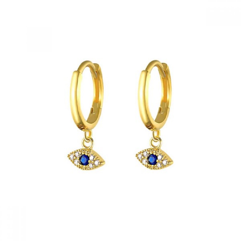 Ασημένια επίχρυσα σκουλαρίκια με μικρό κρίκο και κρεμαστό ματάκι Ασημένια επίχρυσα σκουλαρίκια με μικρό κρίκο και κρεμαστό ματάκι