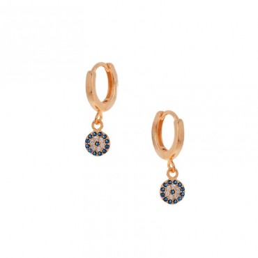 Ασημένια με επιχρύσωση ροζ χρυσού σκουλαρίκια μικροί κρίκοι με ματάκι Ασημένια με επιχρύσωση ροζ χρυσού σκουλαρίκια μικροί κρίκοι με ματάκι