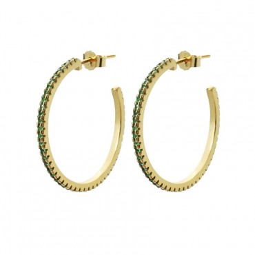 Ασημένιοι επίχρυσοι κρίκοι με πράσινες πέτρες ζιργκόν