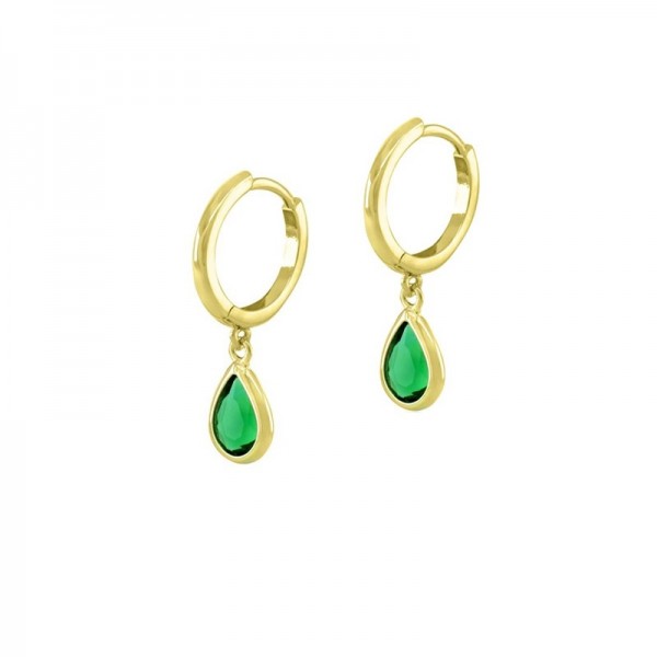 Ασημένια επίχρυσα μικρά κρικάκια με πράσινη πέτρα 