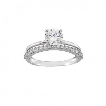 Ασημένιο διπλό μονόπετρο δαχτυλίδι