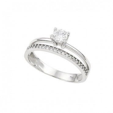 Ασημένιο δαχτυλίδι μονόπετρο με βεράκι 