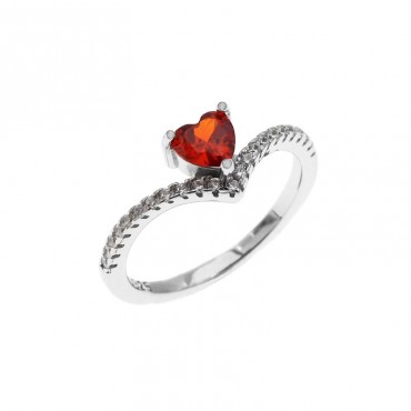 Ασημένιο δαχτυλίδι με μικρή κόκκινη καρδιά 