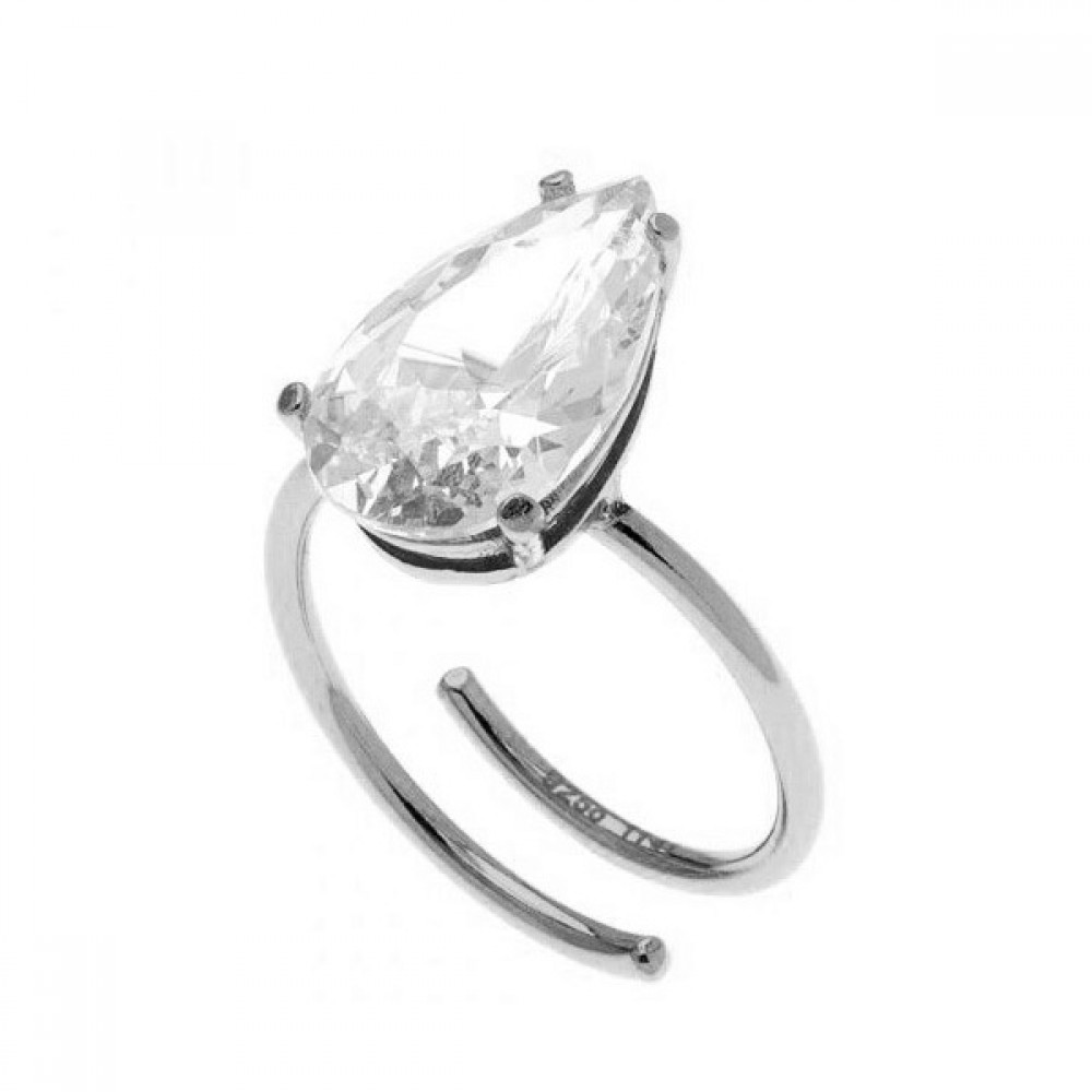 Ασημένιο δαχτυλίδι μονόπετρο με σχήμα σταγόνας Ασημένιο δαχτυλίδι μονόπετρο με σχήμα σταγόνας