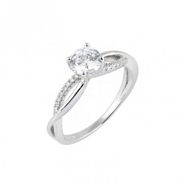 Ασημένιο δαχτυλίδι μονόπετρο με πέτρες στο πλάι