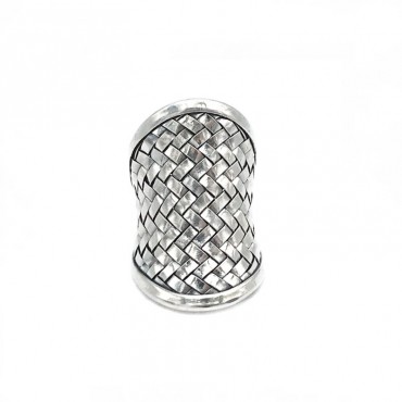 Ασημένιο φαρδύ δαχτυλίδι με πλεχτό σχέδιο 