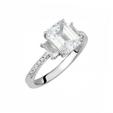 Ασημένιο δαχτυλίδι μονόπετρο με ορθογώνιες πέτρες ζιργκόν 