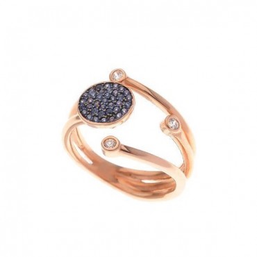 Ασημένιο με επιχρύσωση ροζ χρυσού δαχτυλίδι με μπλε πέτρες ζιργκόν