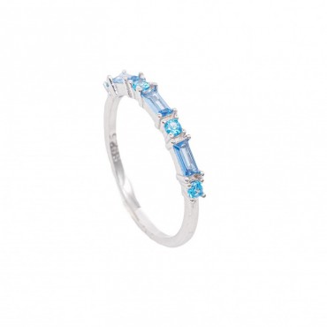 Ασημένιο δαχτυλίδι μισόβερο με πέτρες aqua-marine