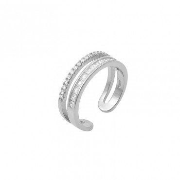 Ασημένιο δαχτυλίδι διπλή βέρα με πέτρες ζιργκόν