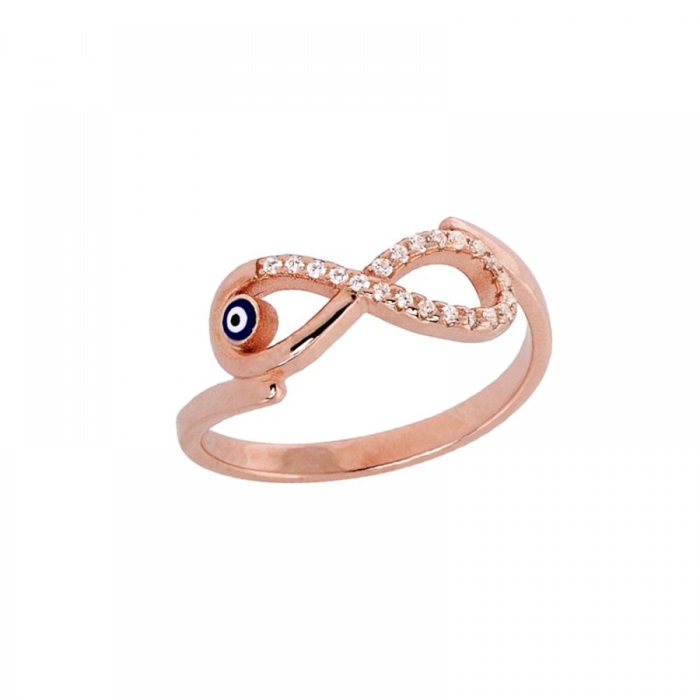 Ασημένιο με επιχρύσωση ροζ χρυσού δαχτυλίδι με το άπειρο και μάτι Ασημένιο με επιχρύσωση ροζ χρυσού δαχτυλίδι με το άπειρο και μάτι