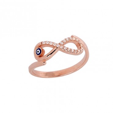 Ασημένιο με επιχρύσωση ροζ χρυσού δαχτυλίδι με το άπειρο και μάτι Ασημένιο με επιχρύσωση ροζ χρυσού δαχτυλίδι με το άπειρο και μάτι
