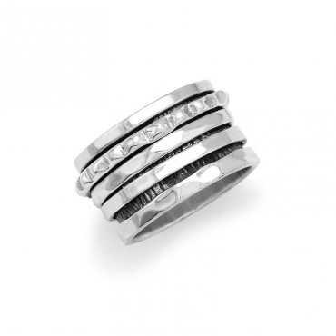 Ασημένιο φαρδύ δαχτυλίδι με περιστρεφόμενες βέρες "Spinner"