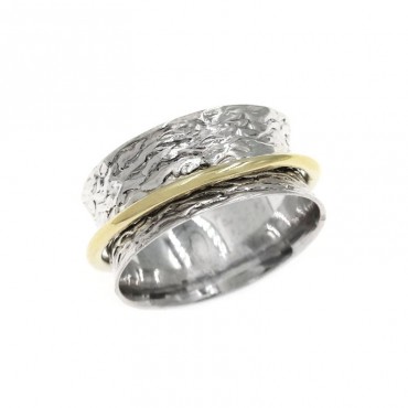 Ασημένιο δαχτυλίδι (spinner) σκαλιστό με περιστρεφόμενη επίχρυση βέρα 