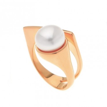 Ασημένιο με επιχρύσωση ροζ χρυσού δαχτυλίδι με μαργαριτάρι 