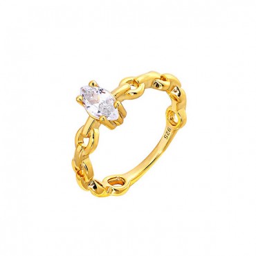 Ασημένιο επίχρυσο δαχτυλίδι μονόπετρο