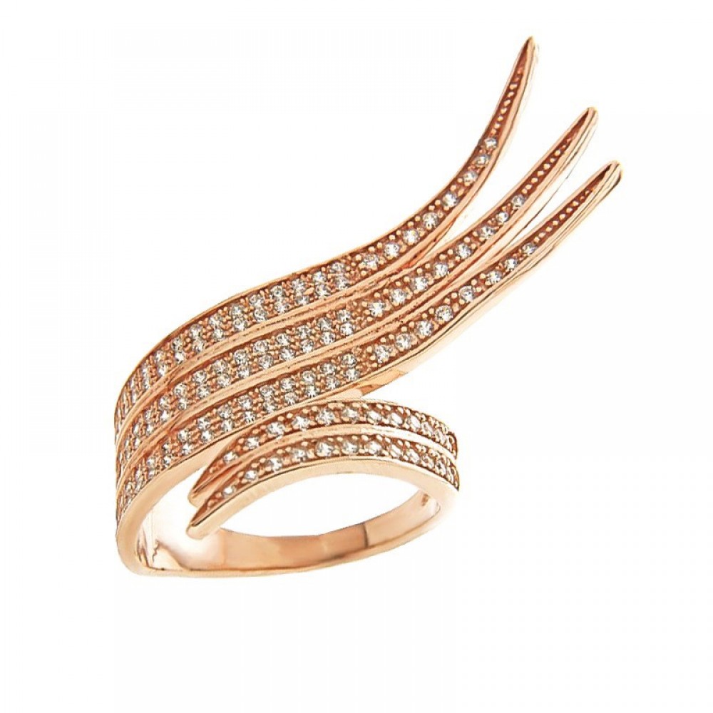 Ασημένιο εντυπωσιακό δαχτυλίδι με επιχρύσωση ροζ χρυσού και πέτρες ζιργκόν Ασημένιο εντυπωσιακό δαχτυλίδι με επιχρύσωση ροζ χρυσού και πέτρες ζιργκόν