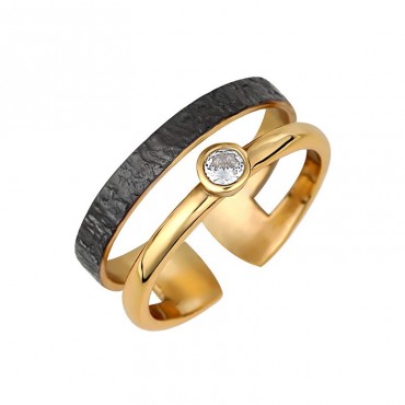 Ασημένιο χειροποίητο δαχτυλίδι διπλό με πέτρα ζιργκόν