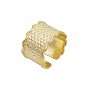 Ασημένιο επίχρυσο δαχτυλίδι σφυρήλατο με ακανόνιστες άκρες