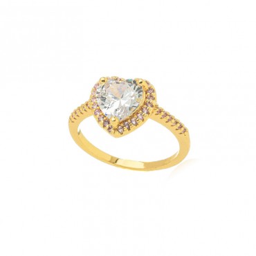 Ασημένιο και επιχρυσωμένο δαχτυλίδι με σχήμα καρδιάς