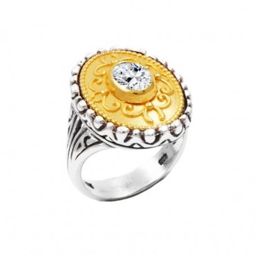 Ασημένιο βυζαντινό δαχτυλίδι χειροποίητο με πέτρα ζιργκόν