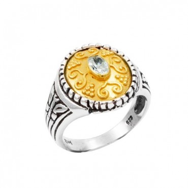 Ασημένιο βυζαντινό δαχτυλίδι χειροποίητο με λευκή πέτρα ζιργκόν