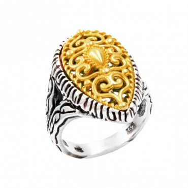 Ασημένιο βυζαντινό δαχτυλίδι χειροποίητο με σχήμα σταγόνας 