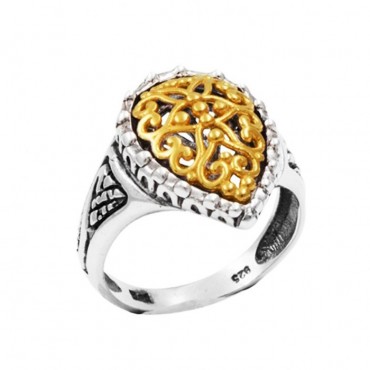 Ασημένιο βυζαντινό δαχτυλίδι χειροποίητο με σχήμα σταγόνας