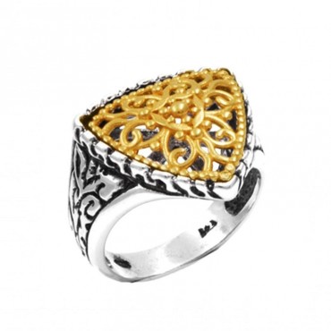 Ασημένιο βυζαντινό δαχτυλίδι χειροποίητο με τριγωνικό σχήμα