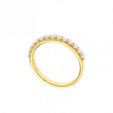 Ασημένιο επιχρυσωμένο δαχτυλίδι διακοσμημένο με πέρλες 