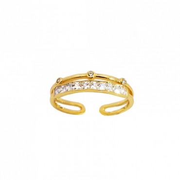 Ασημένιο επίχρυσο διπλό βεράκι-δαχτυλίδι με πέτρες ζιργκόν