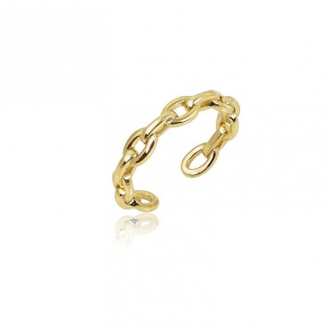 Ασημένιο επίχρυσο δαχτυλίδι με σχήμα αλυσίδας 