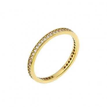 Ασημένιο επίχρυσο δαχτυλίδι λεπτό ολόβερο με λευκές πέτρες ζιργκόν