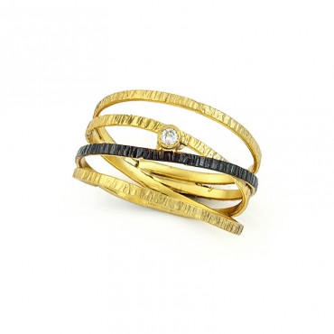 Ασημένιο με επιχρύσωση 18Κ χειροποίητο δαχτυλίδι