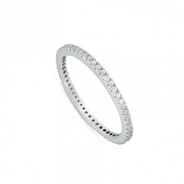 Ασημένιο δαχτυλίδι ολόβερο με λευκές πέτρες ζιργκόν