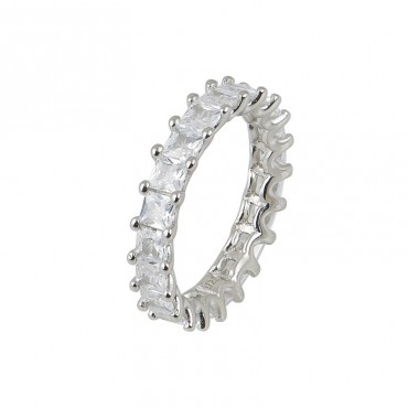 Ασημένιο δαχτυλίδι ολόβερο με τετράγωνες πέτρες ζιργκόν