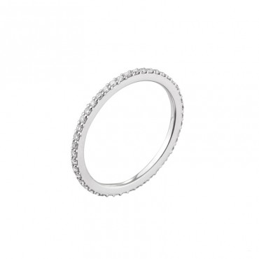 Ασημένιο δαχτυλίδι λεπτό ολόβερο με λευκές πέτρες ζιργκόν