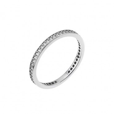 Ασημένιο δαχτυλίδι λεπτό ολόβερο με λευκές πέτρες ζιργκόν