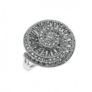 Ασημένιο δαχτυλίδι με μεγάλο κοχύλι και πέτρες μαρκασίτη