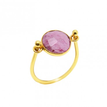 Ασημένιο και επιχρυσωμένο χειροποίητο δαχτυλίδι με ρουμπίνι