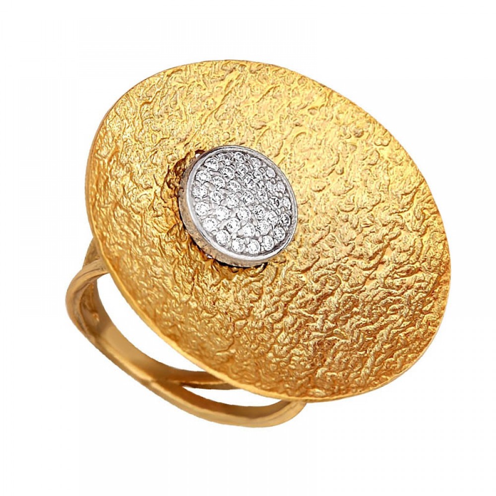 Ασημένιο και επιχρυσωμένο χειροποίητο δαχτυλίδι με μεγάλο δίσκο Ασημένιο και επιχρυσωμένο χειροποίητο δαχτυλίδι με μεγάλο δίσκο