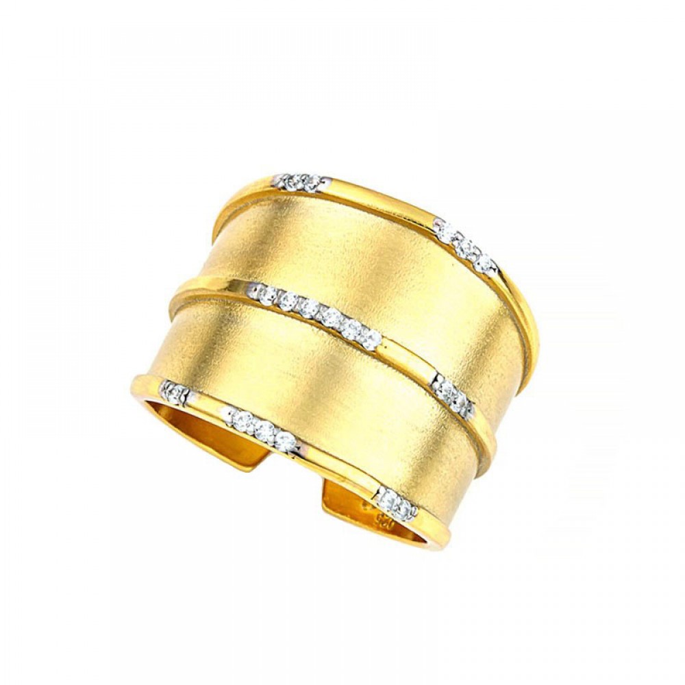 Ασημένιο και επιχρυσωμένο δαχτυλίδι με λευκές πέτρες ζιργκόν Ασημένιο και επιχρυσωμένο δαχτυλίδι με λευκές πέτρες ζιργκόν