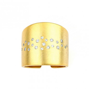 Ασημένιο και επιχρυσωμένο δαχτυλίδι με λευκές πέτρες ζιργκόν