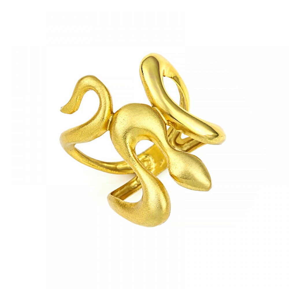 Ασημένιο με επιχρύσωση 18Κ χειροποίητο δαχτυλίδι με σχήμα φιδιού Ασημένιο με επιχρύσωση 18Κ χειροποίητο δαχτυλίδι με σχήμα φιδιού