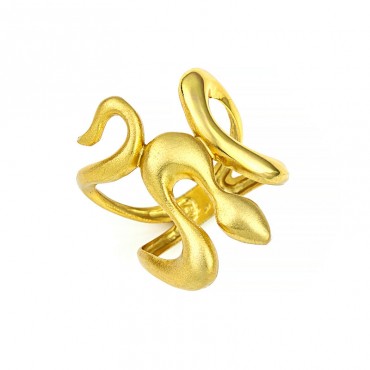 Ασημένιο με επιχρύσωση 18Κ χειροποίητο δαχτυλίδι με σχήμα φιδιού