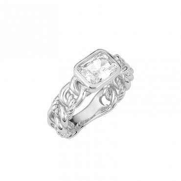 Ασημένιο δαχτυλίδι με σχήμα αλυσίδας και ορθογώνια πέτρα 