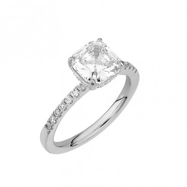 Ασημένιο μονόπετρο δαχτυλίδι με τετράγωνη πέτρα