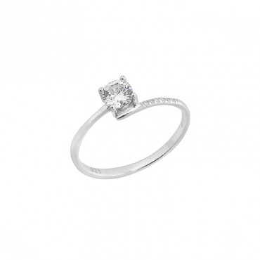 Ασημένιο διακριτικό δαχτυλίδι μονόπετρο διακοσμημένο με πέτρες ζιργκόν